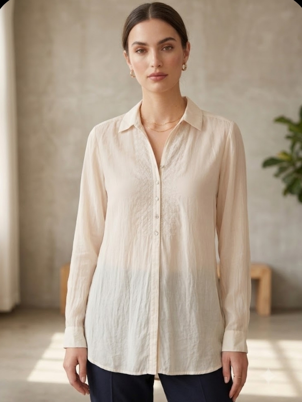 NWT J.‎ Jill Uncommon Theads Cream Button-Front Long Sleeve Shirt Medium